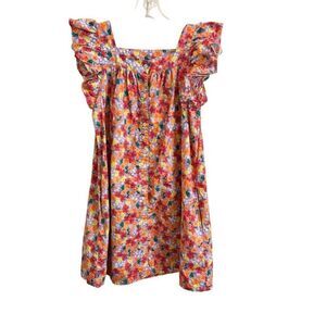 Tea Flutter Sleeve Floral Button Down Shirt Dress Purple Girls Size 14